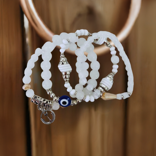 Mystic Anchor Snow Quartz Stack Bracelet Set