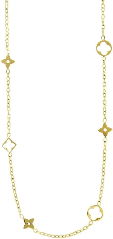 Steel My Heart Stainless Steel Gold Star and Clover Necklace