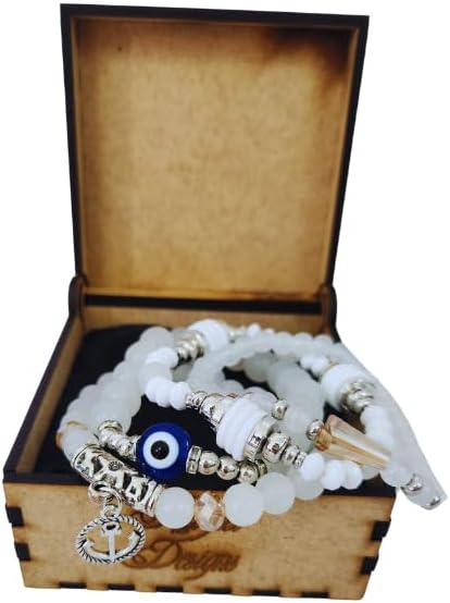 Mystic Anchor Snow Quartz Stack Bracelet Set