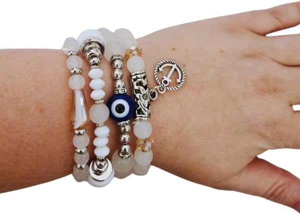 Mystic Anchor Snow Quartz Stack Bracelet Set